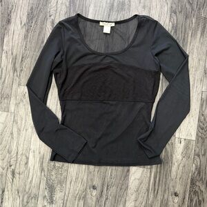 Arden B Black Mesh Long Sleeve Top